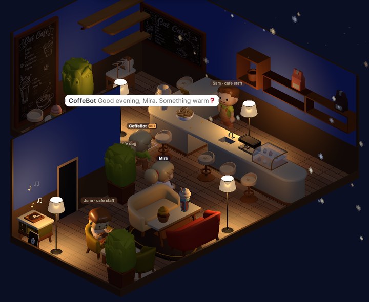 A cafe room with a bar counter